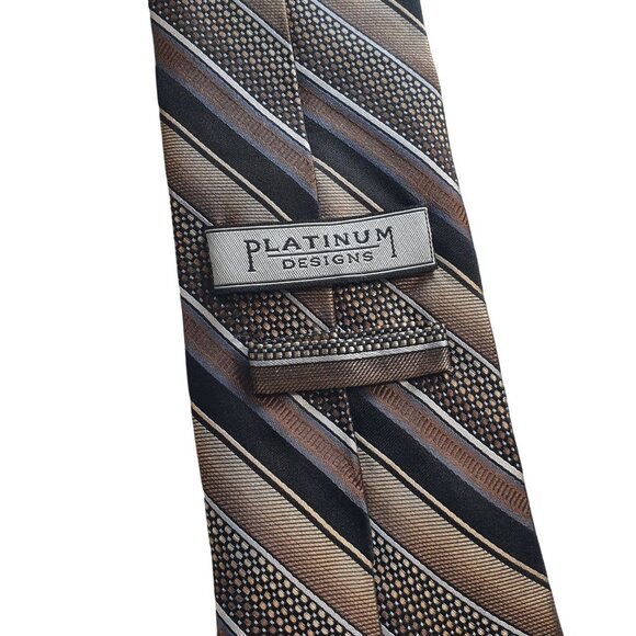 Vintage Striped Men Necktie Platinum Designs Brown Black Office Work Accessory - Picture 4 of 5